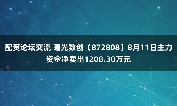 配资论坛交流 曙光数创（872808）8月11日主力资金净卖出1208.30万元
